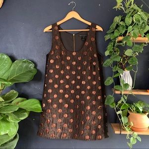 Marc by Marc Jacobs | Metallic Chocolate Polka Dot Shift Dress - size 10